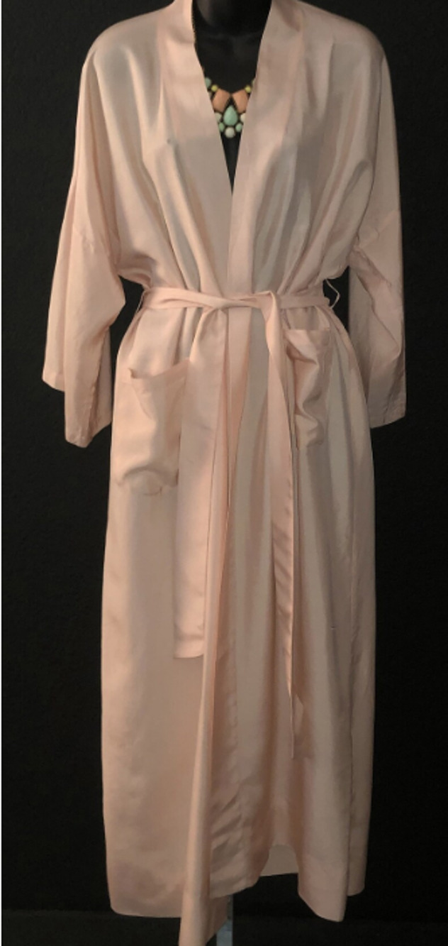 Lillian Vernon Size Medium Pink Long 100% Silk Vintage Robe Hollywood Glam Diva